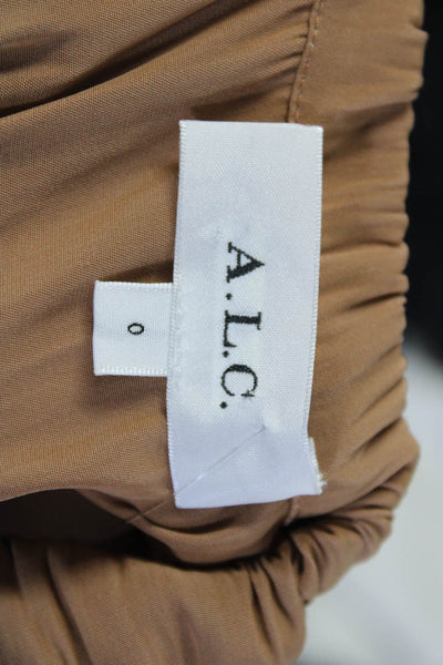 ALC Women's Round Neck Sleeveless A-Line Slit Hem Belted Midi Dress Tan Size 0