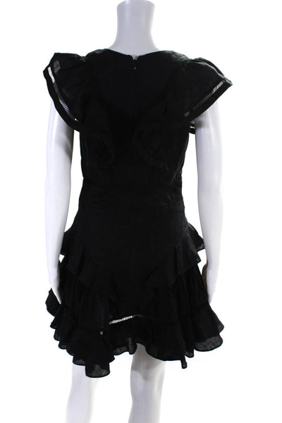 Isabel Marant Etoile Women's Flutter Sleeves Tiered Mini Dress Black Size 34