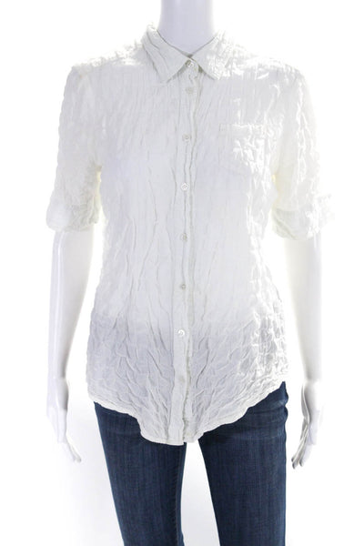 Elizabeth and James Womens Cotton Ruched Short Sleeve Buttoned Top White Size L