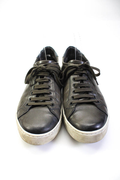 Bruno Magli Mens Dark Gray Leather Low Top Fashion Sneakers Shoes Size 10M