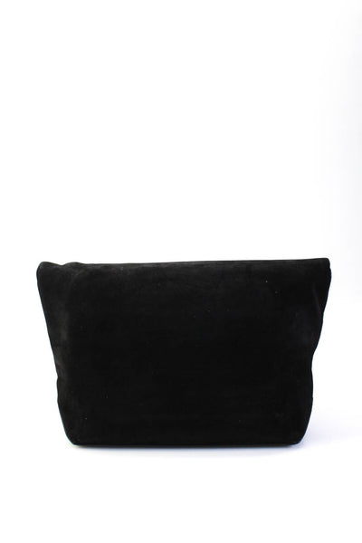 Nina Ricci Womens Metal Bird Applique Fold Over Suede Flat Clutch Handbag Black
