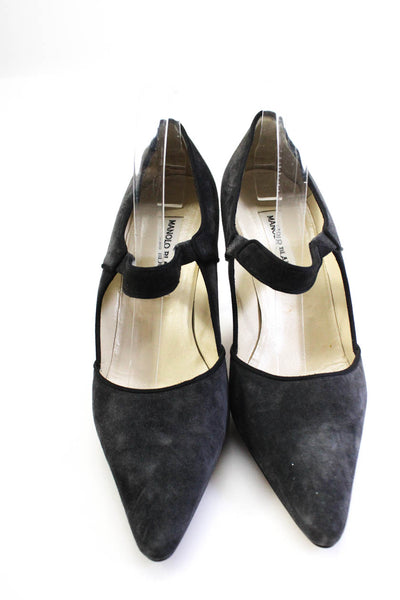 Manolo Blahnik Womens Pointed Toe Mary Janes Pumps Gray Suede Size 41 11