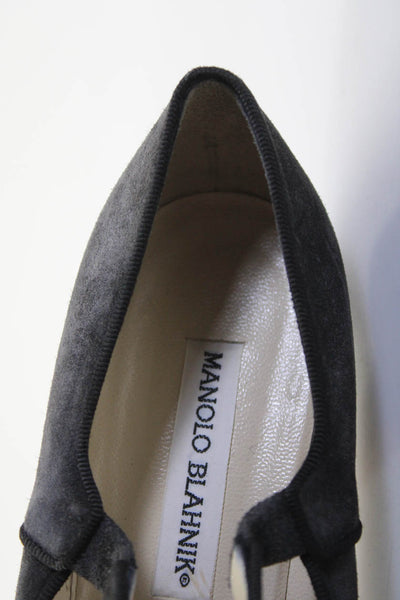 Manolo Blahnik Womens Pointed Toe Mary Janes Pumps Gray Suede Size 41 11
