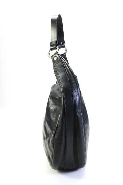 Il Bisonte Womens Leather Hobo Shoulder Bag Tote Handbag Black