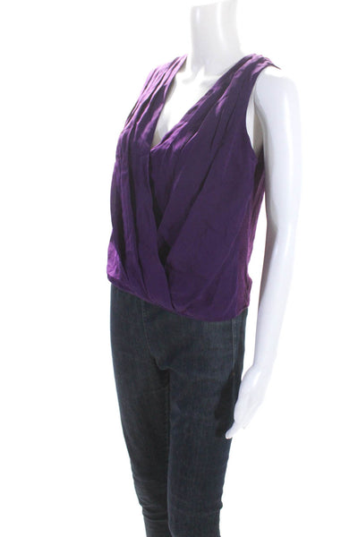 Alice + Olivia Women's V-Neck Sleeveless Silk Elastic Hem Blouse Purple Size XS