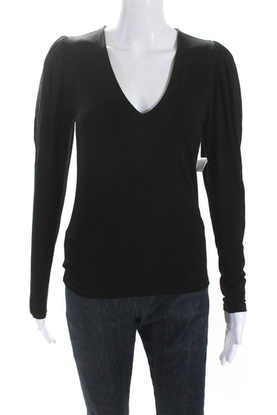 Frame Women's V-Neck Puff Long Sleeves Basic Blouse Black Size XS