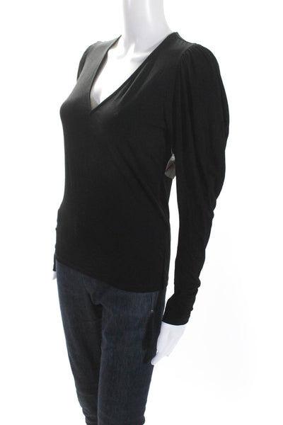 Frame Women's V-Neck Puff Long Sleeves Basic Blouse Black Size XS