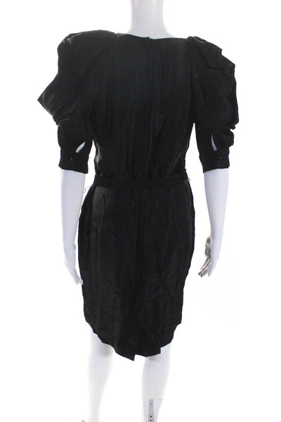 Just Cavalli Womens Satin Pleated Front Half Sleeve Pencil Dress Black Size 44