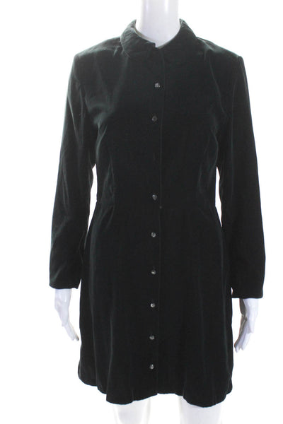 J Crew Womens Velvet Long Sleeve Collared Button Down Shirt Dress Black Size 6