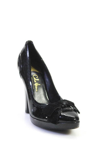 Cole Haan Womens Patent Leather Velvet Bow Platform Heel Pumps Black Size 7.5US