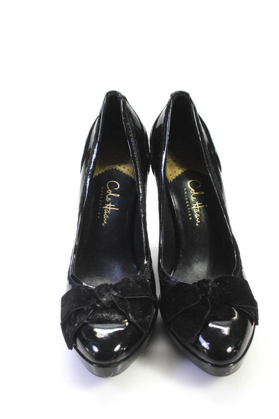 Cole Haan Womens Patent Leather Velvet Bow Platform Heel Pumps Black Size 7.5US
