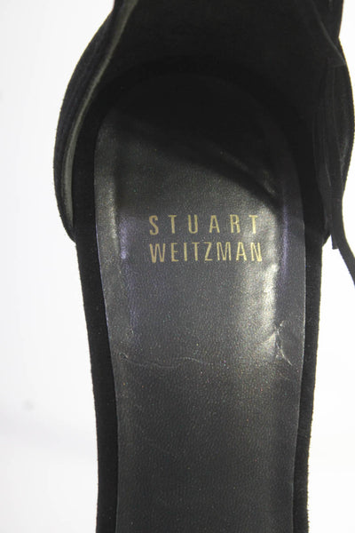 Stuart Weitzman Womens Suede Open Toe Tassel Ankle Strap Heels Black Size 9.5US