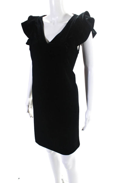Draper James Womens V Neck Back Zip Long Dress Velvet Black Size 8