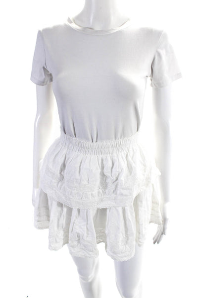 Loveshack Fancy Womens Tiered Elastic Waist Lace Skirt White Size Medium