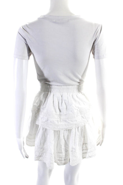 Loveshack Fancy Womens Tiered Elastic Waist Lace Skirt White Size Medium