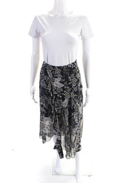 Bailey 44 Womens Floral Asymmetrical Maxi Back Zip Skirt Black Size Small