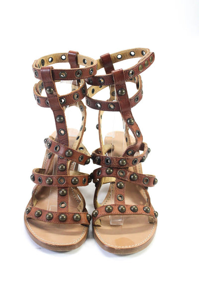Isabel Marant Womens Leather Studded Ankle Strap Sandal Heels Brown Size 38 8