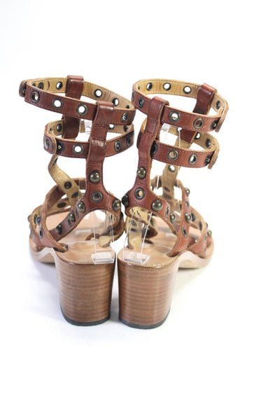 Isabel Marant Womens Leather Studded Ankle Strap Sandal Heels Brown Size 38 8