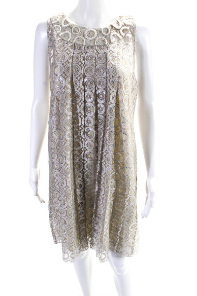 Anthropologie Womens Beaded Lace Round Neck Sleeveless Dress Beige Size 12