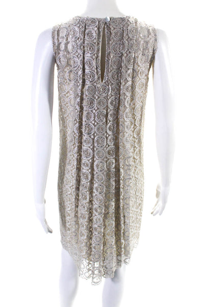 Anthropologie Womens Beaded Lace Round Neck Sleeveless Dress Beige Size 12