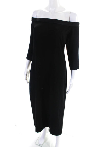 Tahari Womens Long Sleeve Zip Up Off The Shoulder Maxi Dress Black Size 12