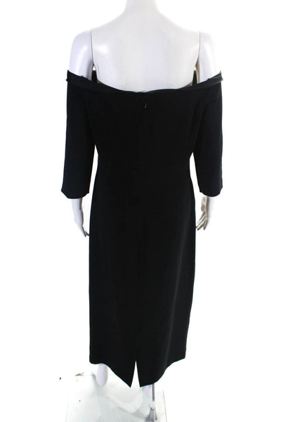 Tahari Womens Long Sleeve Zip Up Off The Shoulder Maxi Dress Black Size 12