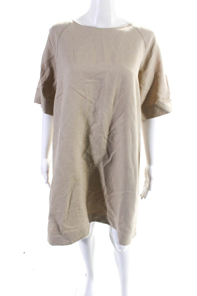 COS Womens Cotton Blend Two Pocket Round Neck Short Sleeve Dress Beige Size 12