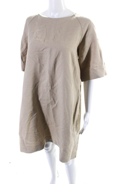 COS Womens Cotton Blend Two Pocket Round Neck Short Sleeve Dress Beige Size 12