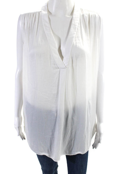 Vince Womens Semi Sheer V-Neck Sleeveless Pullover Tank Top Blouse White Size L