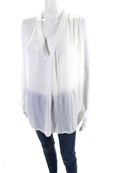 Vince Womens Semi Sheer V-Neck Sleeveless Pullover Tank Top Blouse White Size L