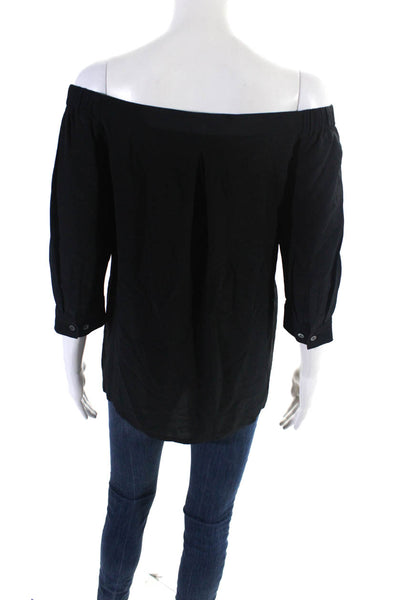 Theory Womens Silk Georgette 3/4 Sleeve Off The Shoulder Blouse Top Black Size P
