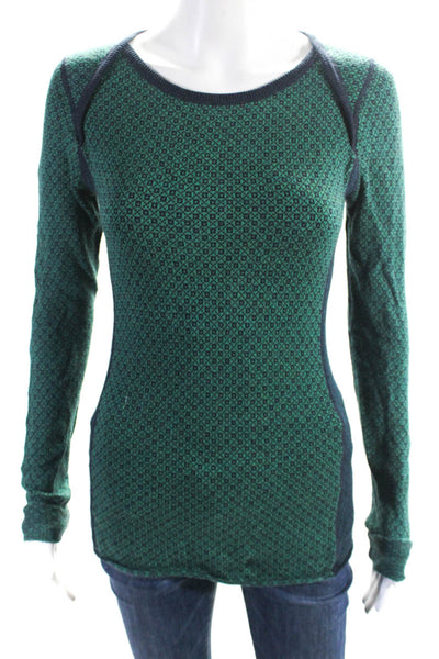 Margaret OLeary Womens Wool Diamond Print Long Sleeve Knit Top Green Blue Size S