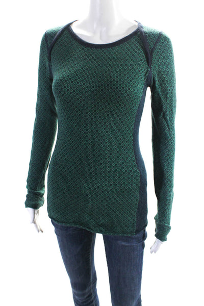 Margaret OLeary Womens Wool Diamond Print Long Sleeve Knit Top Green Blue Size S