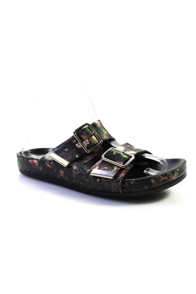 Givenchy Womens Double Strap Floral Print Slide Leather Black Size 6.5