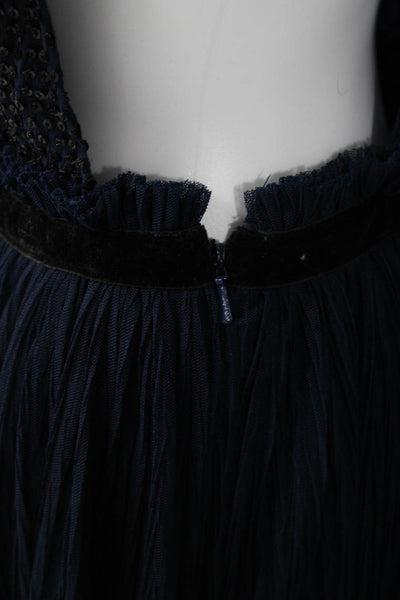 Free People Womens Sequin Bodice Racerback Tulle Hem Long Gown Navy Blue Size 6