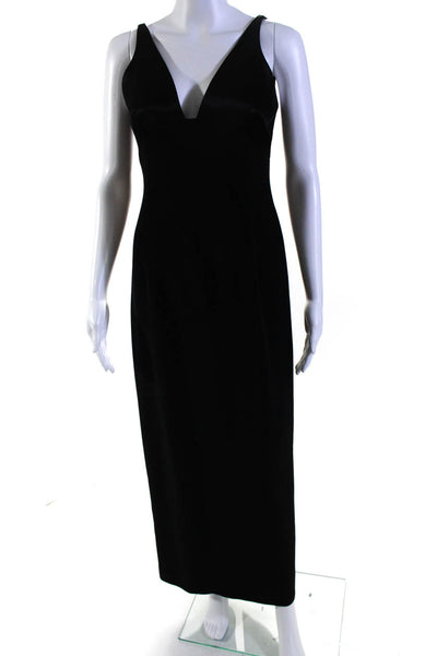 Tahari Womens Satin Bodice V-Neck Sleeveless Lined Long Formal Gown Black Size 8