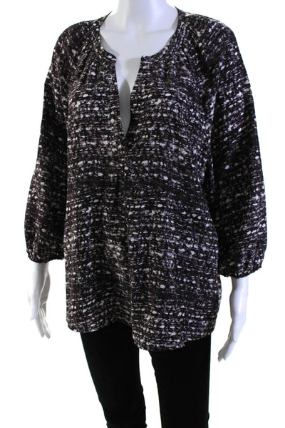 Joie Womens Silk Spotted Print Long Sleeve V-Neck Tunic Top Black White Size L