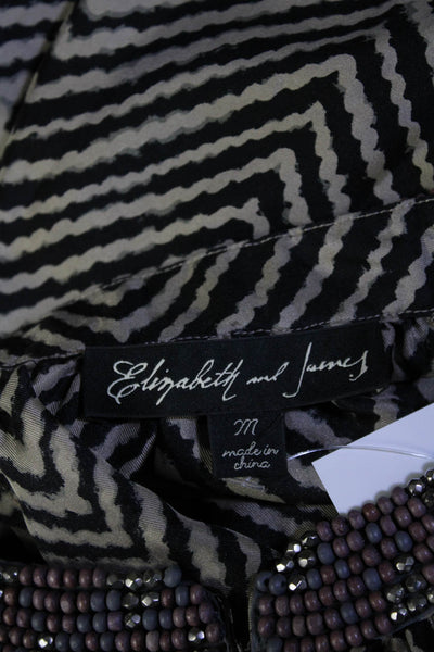 Elizabeth and James Womens Silk Zig Zag Print Long Sleeve Tunic Top Gray Size M