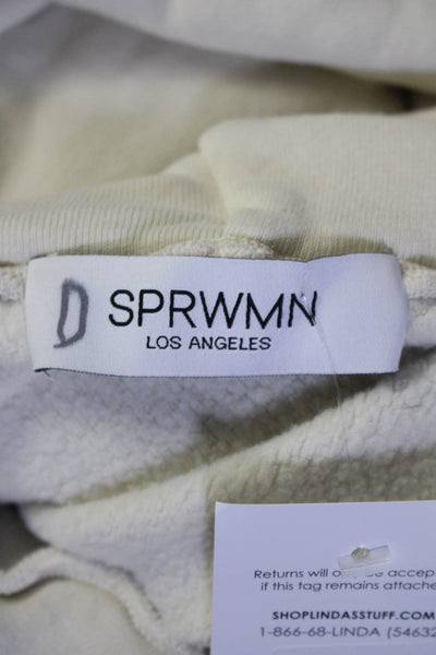 SPRWMN Women's Hood Long Sleeves Pockets Pullover Sweatshirt Beige Size XS