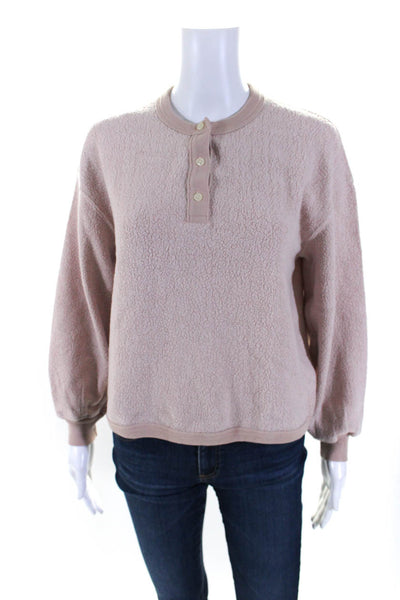 The Great Women's Round Neck Long Sleeves Quarter Button Sweater Pink Size 0