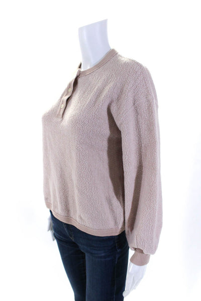 The Great Women's Round Neck Long Sleeves Quarter Button Sweater Pink Size 0