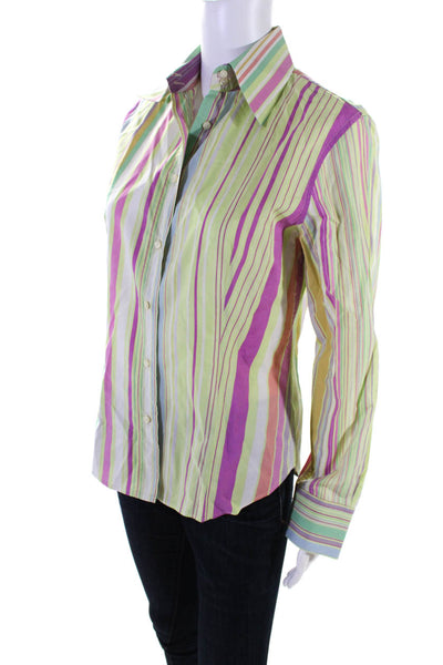 Etro Milano Womens Striped Long Sleeve Button Up Blouse Top Multicolor Size 44