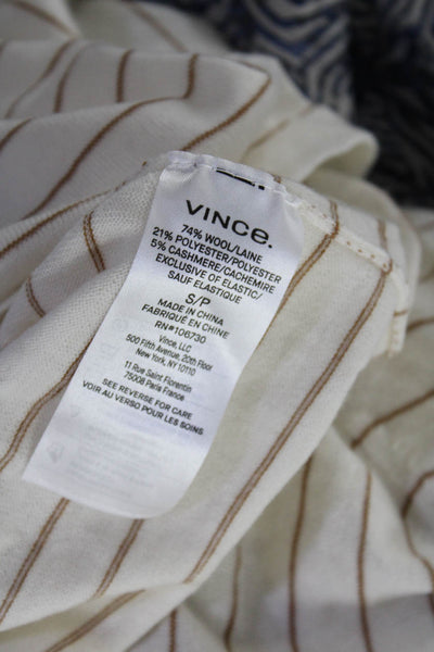 Vince Womens Wool Blend Knit Striped High Neck Long Sleeve Top Beige Size S