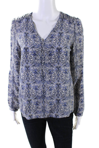 Comptoir Des Cotonniers Womens Silk Abstract Long Sleeve Blouse Top Blue Size XS