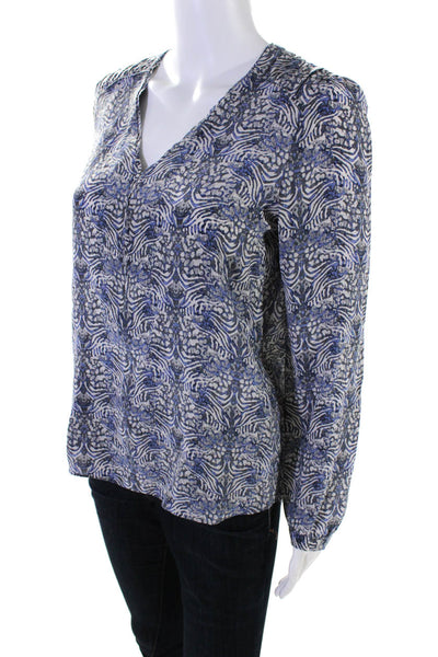 Comptoir Des Cotonniers Womens Silk Abstract Long Sleeve Blouse Top Blue Size XS