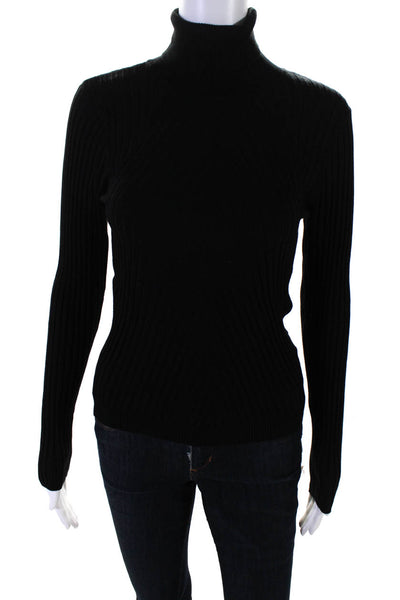 Karen Millen Womens Stretch Rib Knit Long Sleeve Turtleneck Top Black Size S