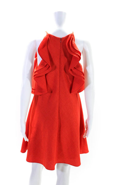 Badgley Mischka Womens Orange Textured Ruffle Sleeveless A-Line Dress Size 10
