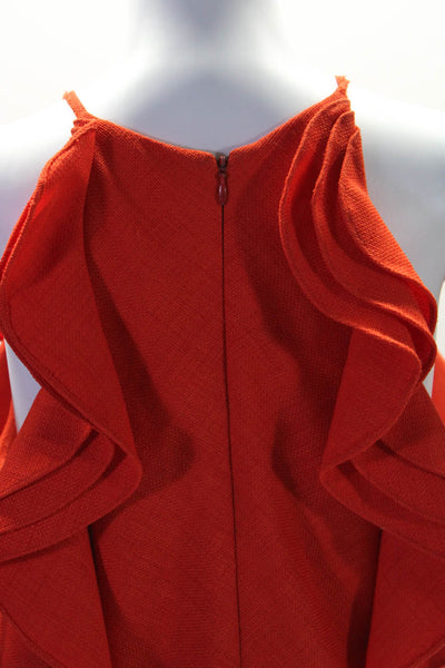 Badgley Mischka Womens Orange Textured Ruffle Sleeveless A-Line Dress Size 10