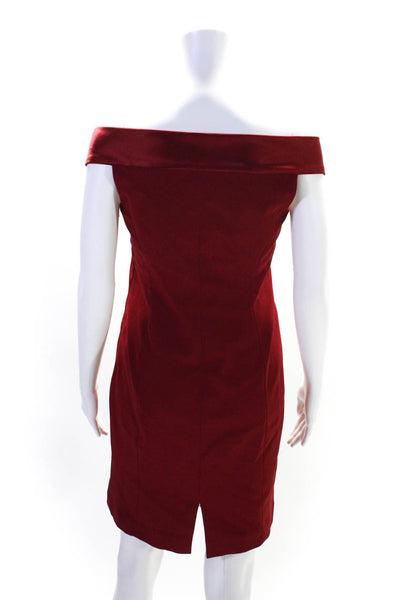 Tahari Womens Dark Red V-Neck Off Shoulder Sleeveless Shift Dress Size 4