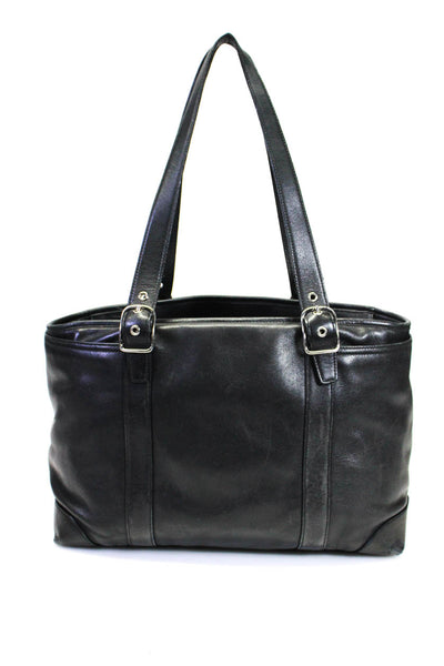 Coach Womens Black Leather Side Pockets Zip Shoulder Diaper Bag Handbag